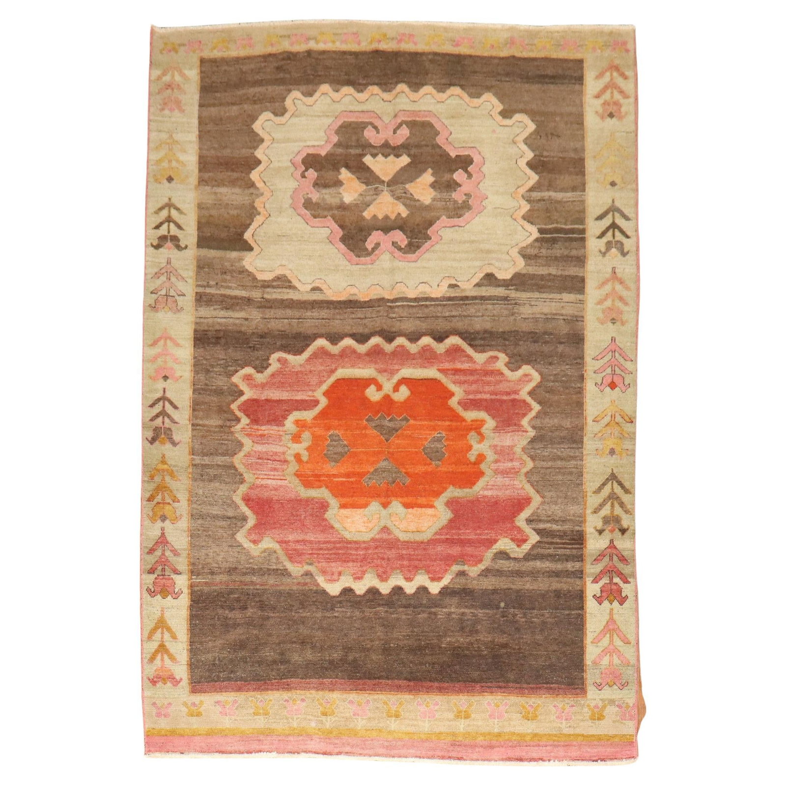 Mid 20th Century Zabihi Collection Turkish Kars Hand-Knotted Wool Rug: Mid 20th Century Zabihi Collection Turkish Kars Hand-Knotted Wool Rug Discover the vibrant character of this mid 20th Century Turkish Kars rug, a perfect blend of style and craftsmanship. Hand-knotted