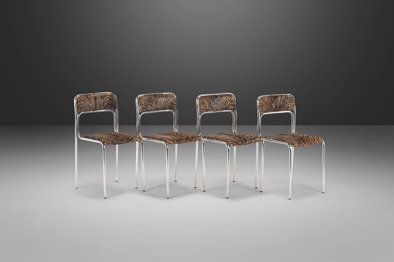 Set of 4 Italian Mid Century Modern Chrome Chairs Otto Gerdau Hair On Hide 1970s (1 of 10)