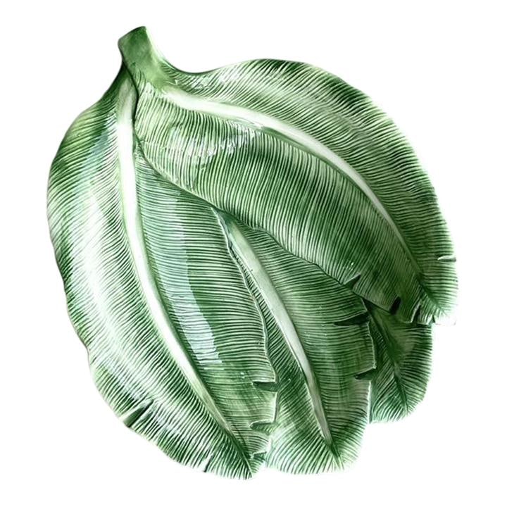 Vintage Italian Coastal Ceramic Banana Leaf Bowl Green 12.25 x 15 (1 of 9)