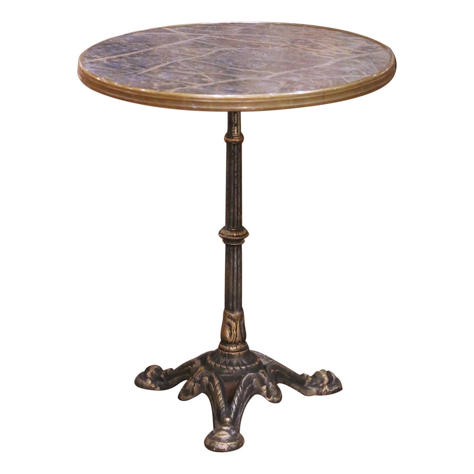 French Napoleon III Bistro Table Circa 1920 With Faux Marble and Brass Details (1 of 8)