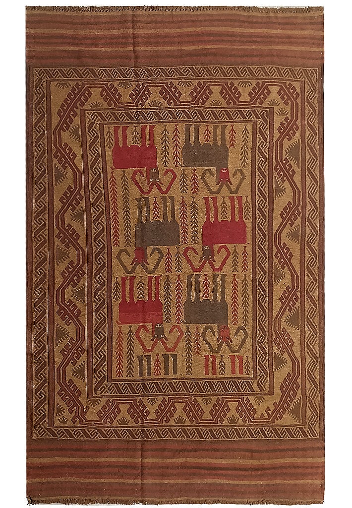 6.2x9.8 Afghan Tribal Wool Kilim Rug with Animal Motifs (1 of 12)
