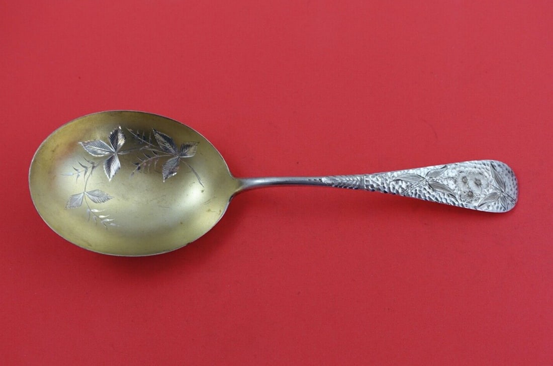 Knowles Number 8 Sterling Silver Berry Spoon Hammered Gold Wash 8 3/4 Inch (1 of 2)