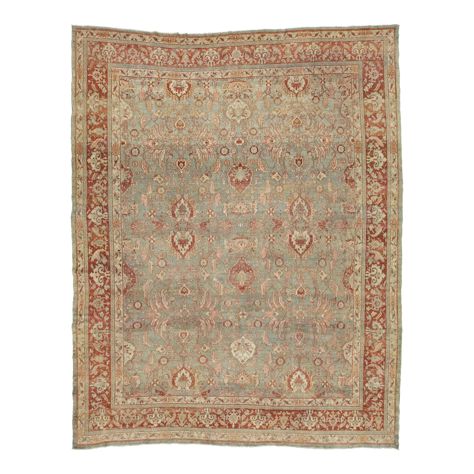1900s Antique Persian Tabriz Blue Wool Rug Floral Design 10'4 x 13' (1 of 10)