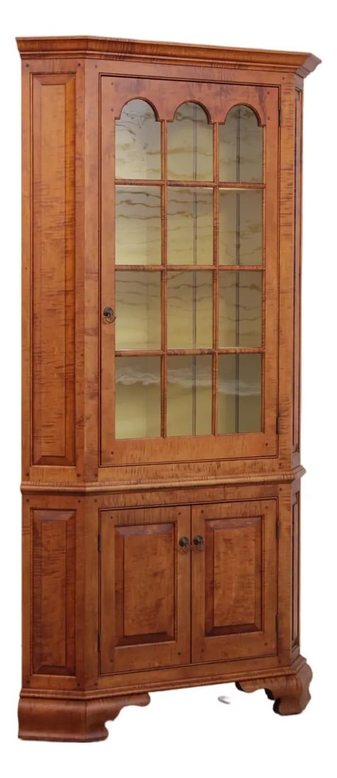 David Smith tiger maple corner china cabinet 2 piece (1 of 10)