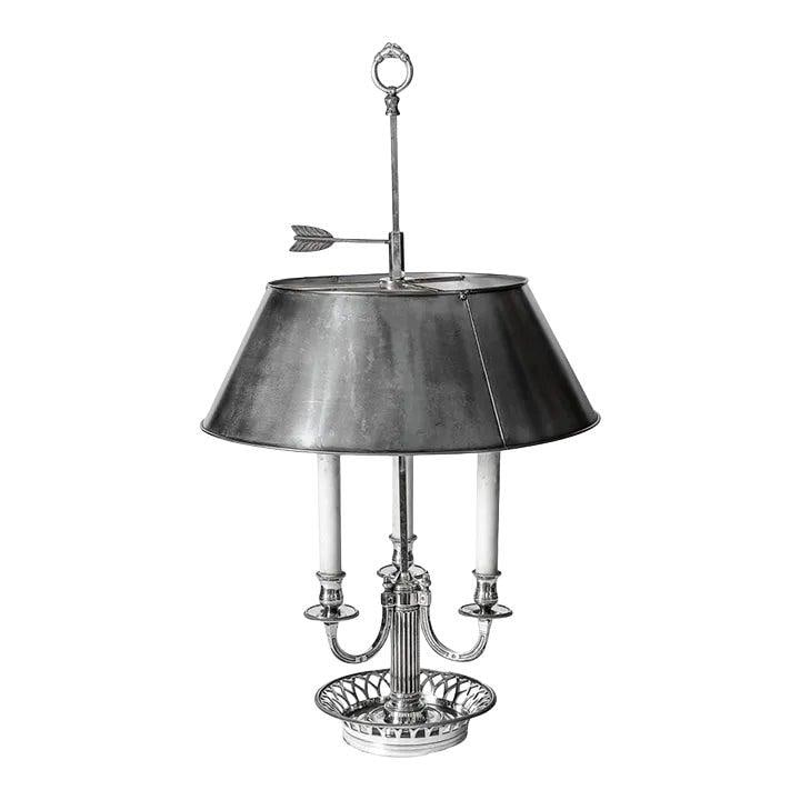Antique French Silver Plated Bouillotte Lamp with Tole Shade (1 of 10)