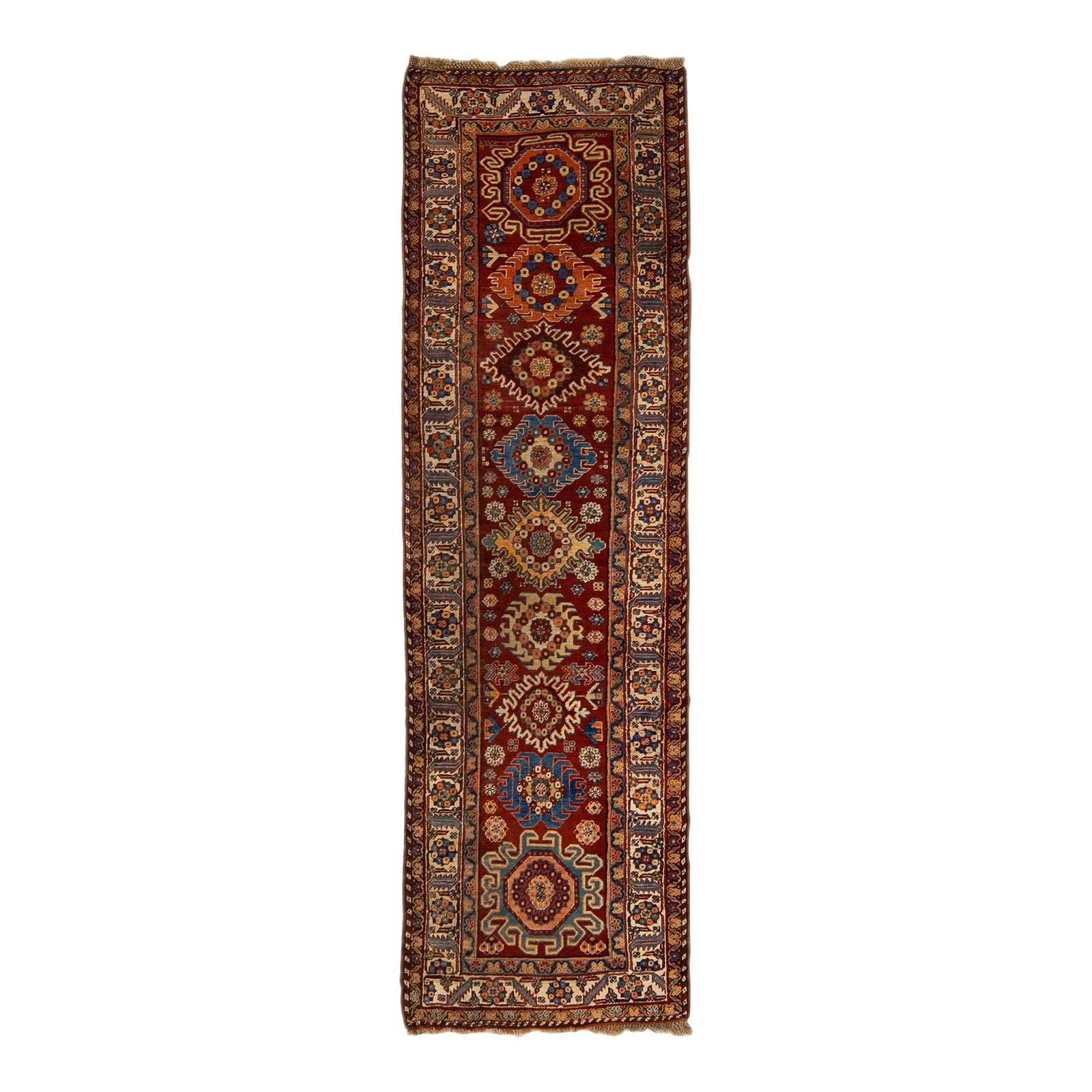 Antique Serapi Red Wool Runner 3'4 x 11'6 Multi Medallion Motif (1 of 10)