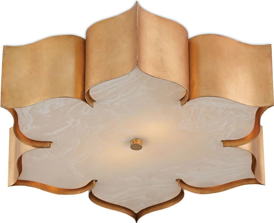 Currey Grand Lotus Flush Mount Light in Gold Leaf: Currey Grand Lotus Flush Mount Light in Gold Leaf Illuminate your space with this Luxurious Grand Lotus Ceiling Fixture, designed in a stunning Moorish style. This flush mount light features an elegan