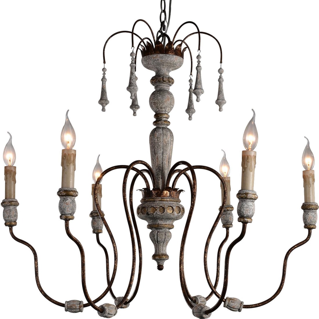 Ricarda 6-Light Bowl Chandelier Rococo Style Copper Ivory Finish (1 of 1)
