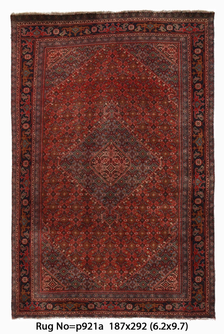 6.2 x 9.7 Handmade Semi-Antique Persian Bijar Diamond Medallion Area Rug (1 of 8)