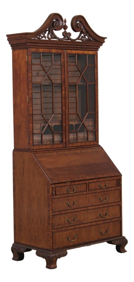 Maitland Smith Mahogany Chippendale Secretary Bookcase Desk (1 of 10)