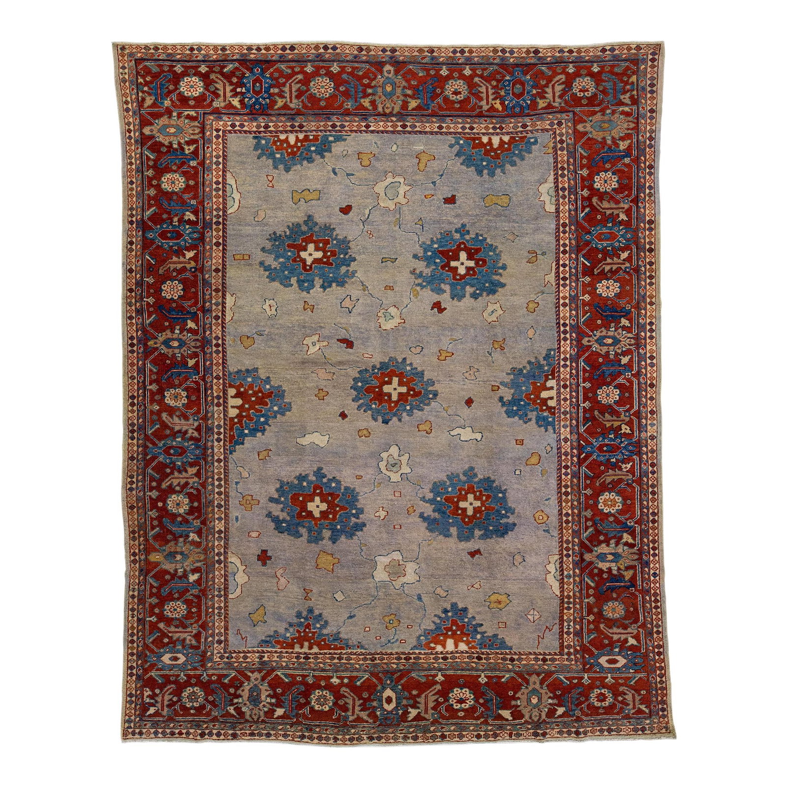 1920s Handmade Persian Mahal Wool Rug Gray Floral Design 9'x11' (1 of 7)