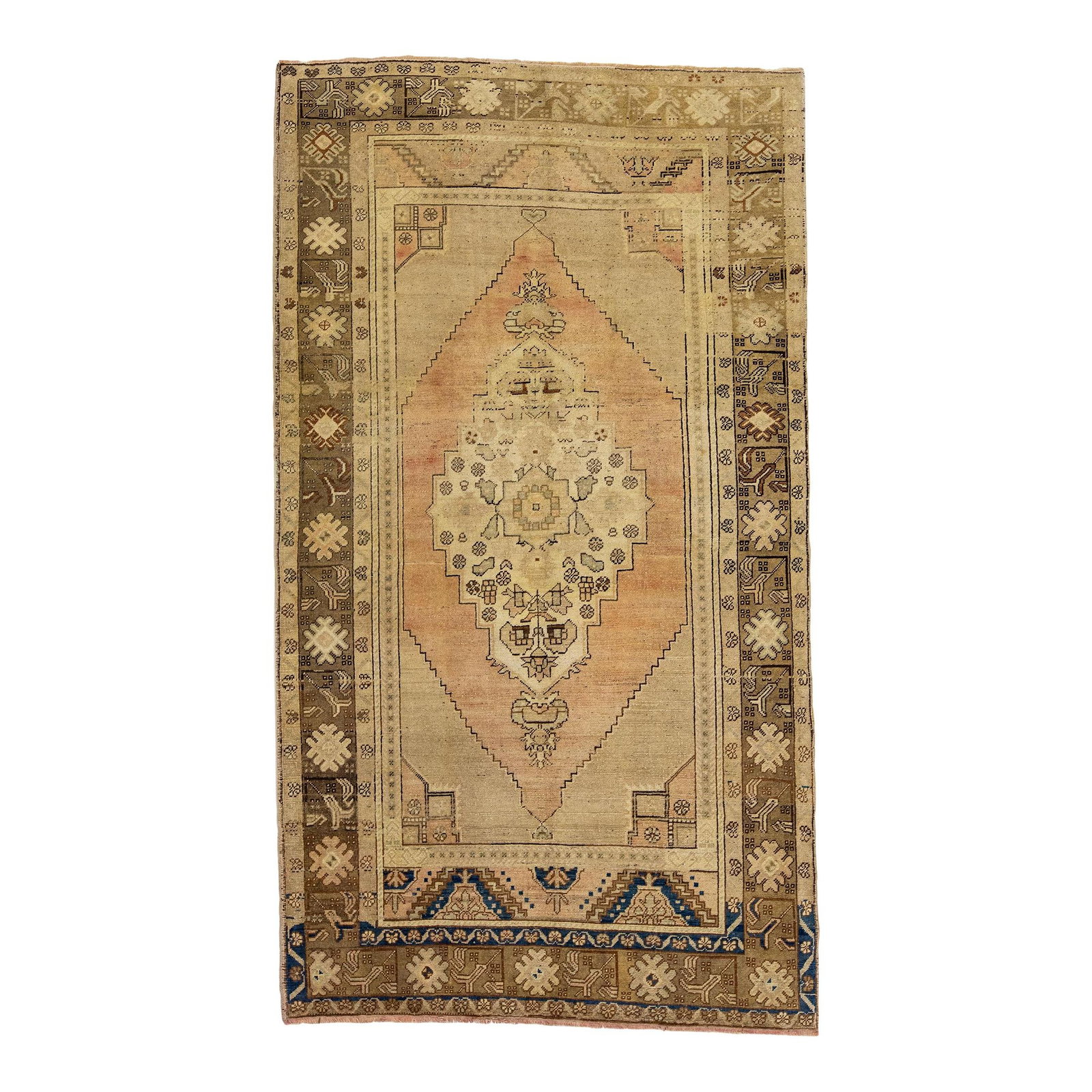 Midcentury Khotan Hand-Knotted Wool Rug Beige Medallion 4'10 x 8'6: Midcentury Khotan Hand-Knotted Wool Rug Beige Medallion 4'10 x 8'6 This stunning vintage Khotan rug showcases a beautifully hand-knotted wool construction, featuring a beige field adorned with rust an