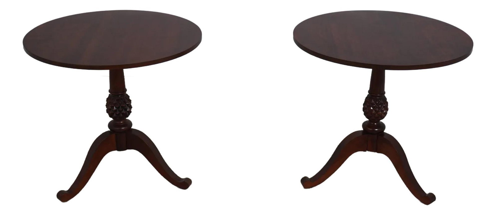Ethan Allen Cherry Round End Tables Pair with Pineapple Design (1 of 10)