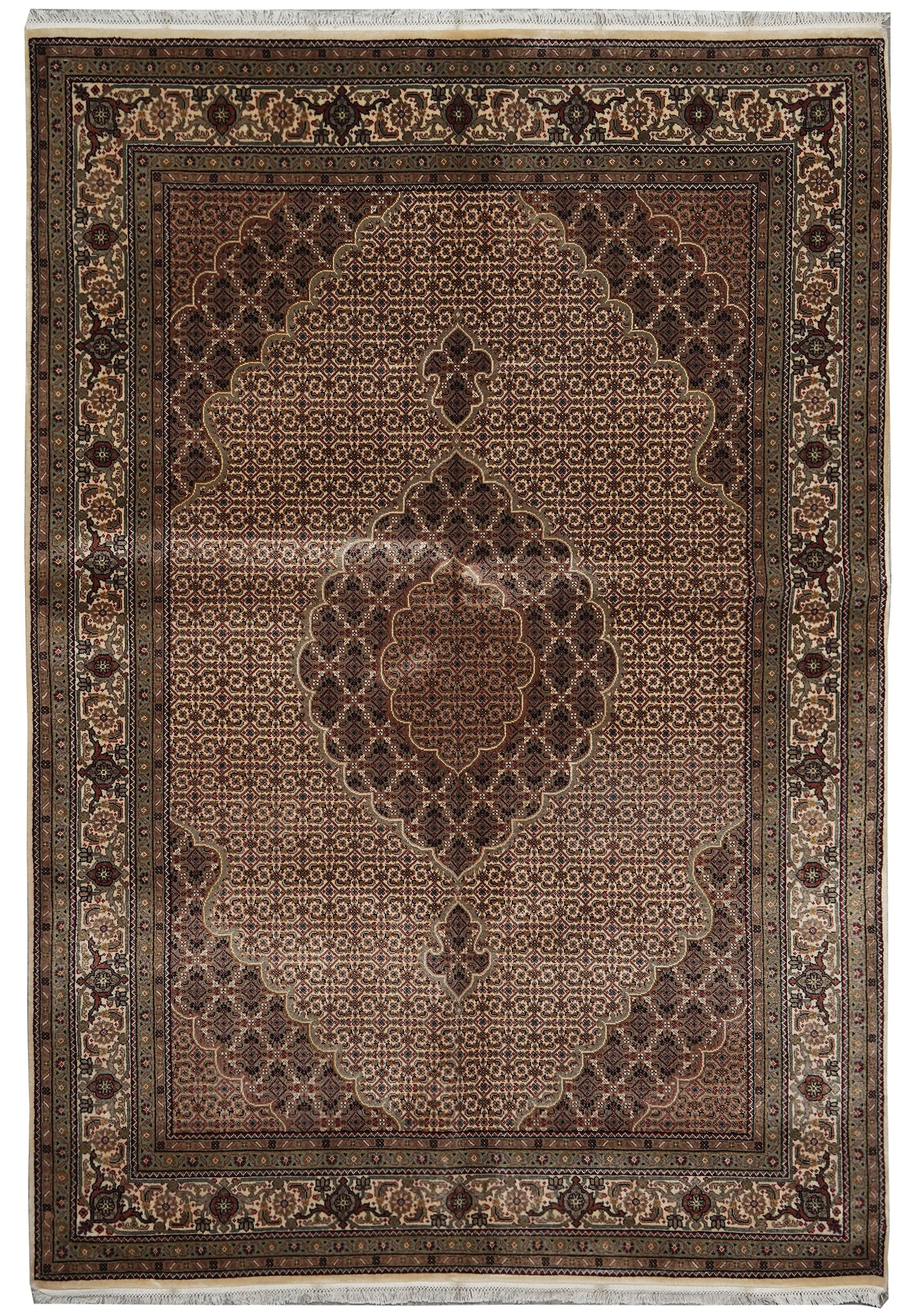 5.8 x 8 Hand-Knotted Wool Persian Hamadan Rug Vibrant Earth Tones: 5.8 x 8 Hand-Knotted Wool Persian Hamadan Rug Vibrant Earth Tones Free continental US Shipping This hand-knotted Tabriz Mahi rug from Iran measures 5.8 x 8 feet and features a refined combination of w