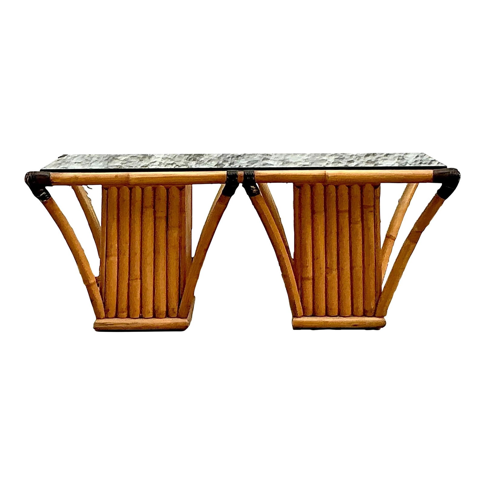 Vintage Coastal Rattan Frame Coffee Table with Glass Top: Vintage Coastal Rattan Frame Coffee Table with Glass Top Enhance your living space with this Vintage Coastal Rattan Frame Coffee Table, designed to bring a touch of breezy elegance. Featuring a beauti