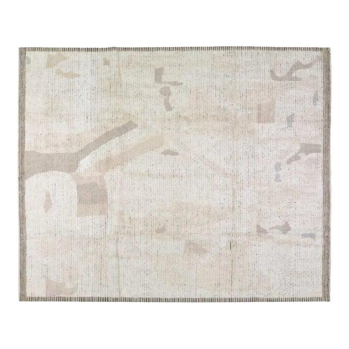 8'1 x 10' Abstract Wool Azilal Rug from Morocco: 8'1 x 10' Abstract Wool Azilal Rug from Morocco This Moroccan Azilal hand knotted wool rug features an abstract design in white. Crafted from wool, it offers a unique and artistic addition to any spac