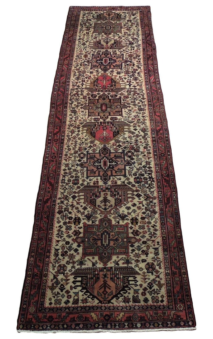 3.3 x 12.10 Semi-Antique Persian Karaja Runner Rug Grey Brown Ivory: 3.3 x 12.10 Semi-Antique Persian Karaja Runner Rug Grey Brown Ivory Free continental US Shipping Discover the elegance of this 3.3 x 12.10 Semi-Antique Persian Karaja Style Runner Rug, handcrafted by 