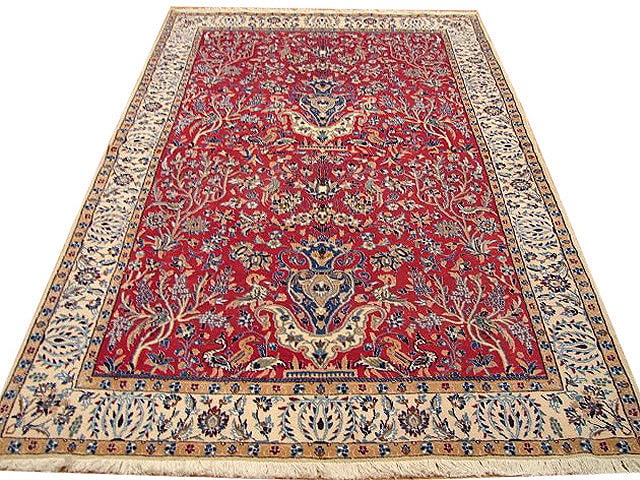 Authentic Persian Nain Rug 5 x 8.3 Wool and Silk Hand Knotted Medallion Design: Authentic Persian Nain Rug 5 x 8.3 Wool and Silk Hand Knotted Medallion Design Free continental US Shipping This 5 x 8.3 Authentic Persian Nain Rug is hand-knotted in Nain, Iran, showcasing a refined 