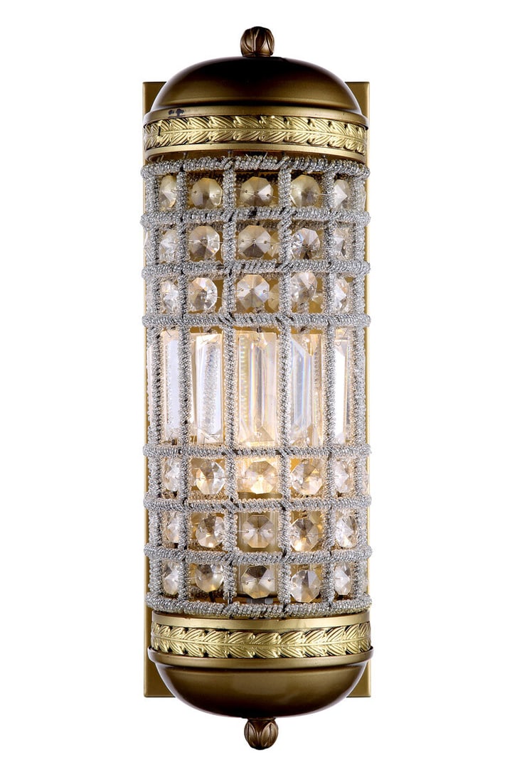 French Gold Crystal Wall Light Olivia 1 Bulb 15 inch: French Gold Crystal Wall Light Olivia 1 Bulb 15 inch This modern wall sconce features a French gold finish paired with clear royal cut crystals, offering an elegant lighting solution for various indoo