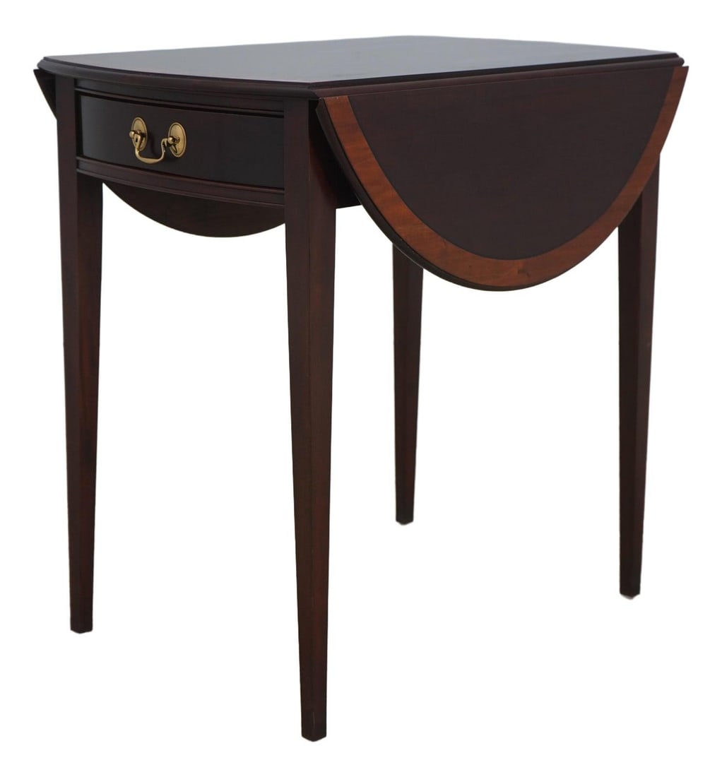 Stickley Mahogany Pembroke End Table with Dovetailed Drawer: Stickley Mahogany Pembroke End Table with Dovetailed Drawer This Stickley Pembroke End Table showcases timeless craftsmanship with its traditional Federal style design. Crafted from solid mahogany, it