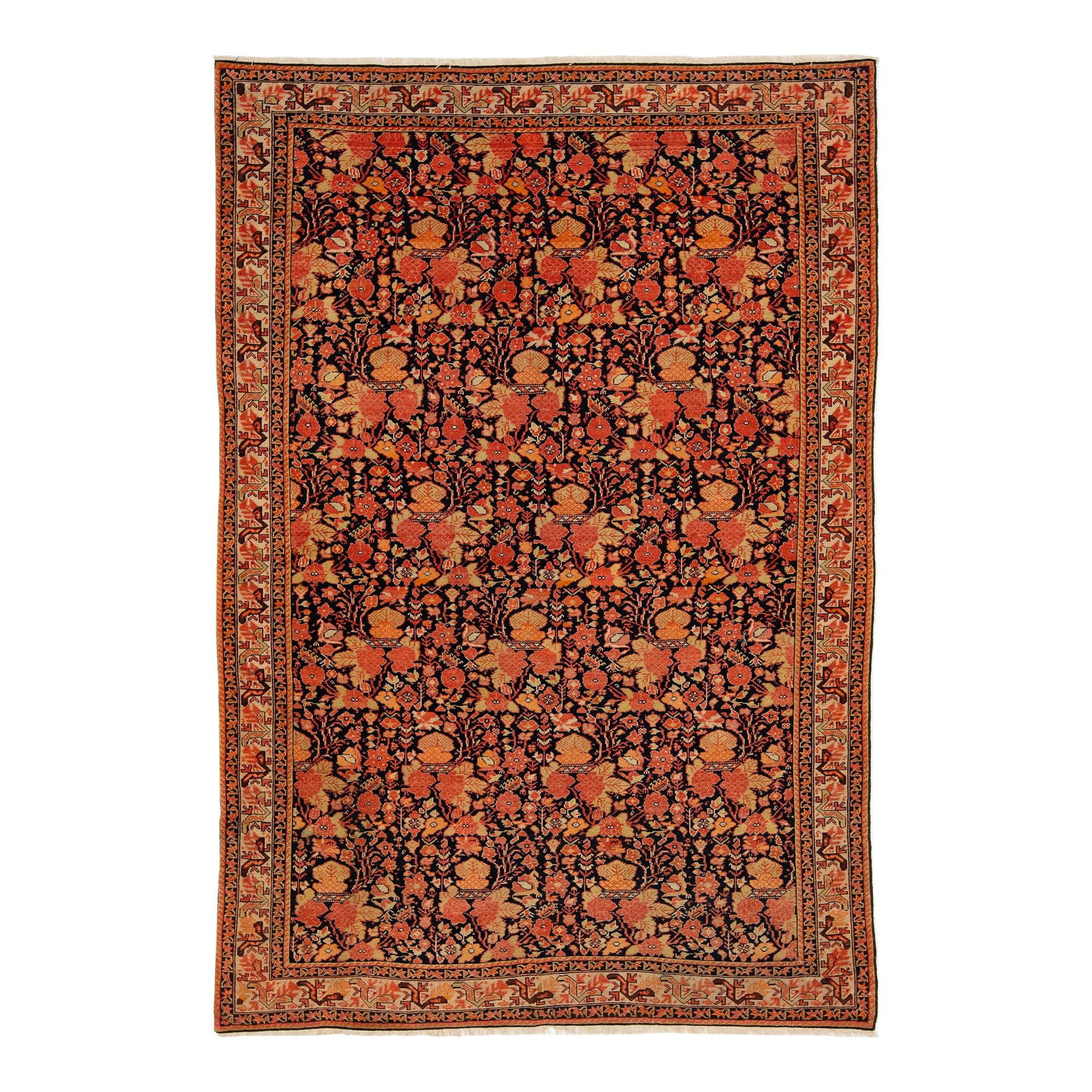 Antique 4'2 x 6'1 Persian Malayer Wool Rug Floral Design Orange: Antique 4'2 x 6'1 Persian Malayer Wool Rug Floral Design Orange This exquisite handmade Persian Malayer rug hails from the 20th century, showcasing a stunning floral design. The intricate pattern feat