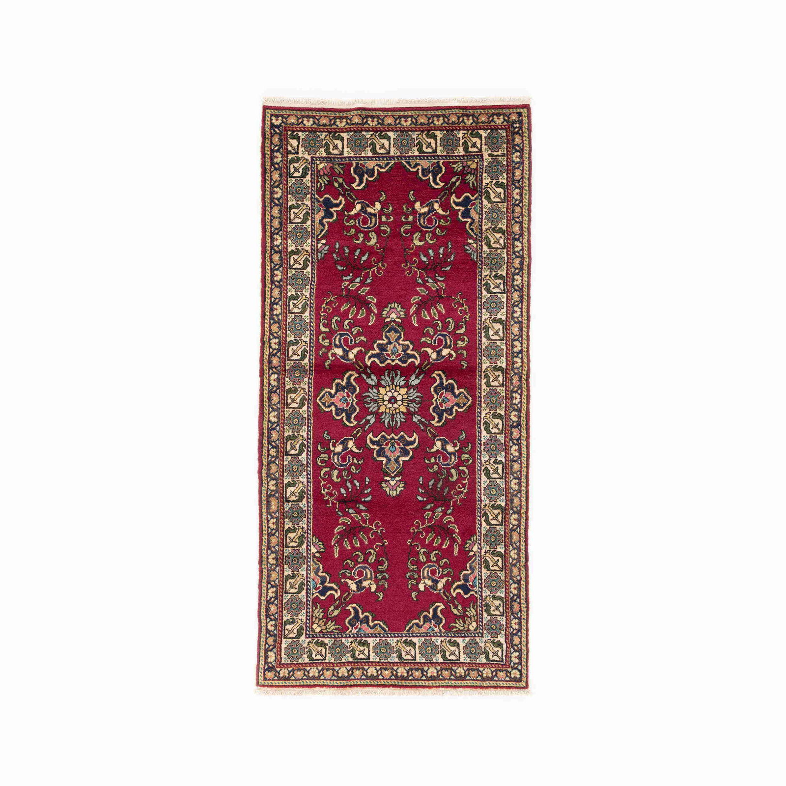 Authentic Handmade Kayseri Wool on Cotton Carpet 38.2 x 76: Authentic Handmade Kayseri Wool on Cotton Carpet 38.2 x 76 This authentic handmade Kayseri carpet showcases exquisite craftsmanship, featuring a unique blend of wool on cotton. Renowned for its durabi