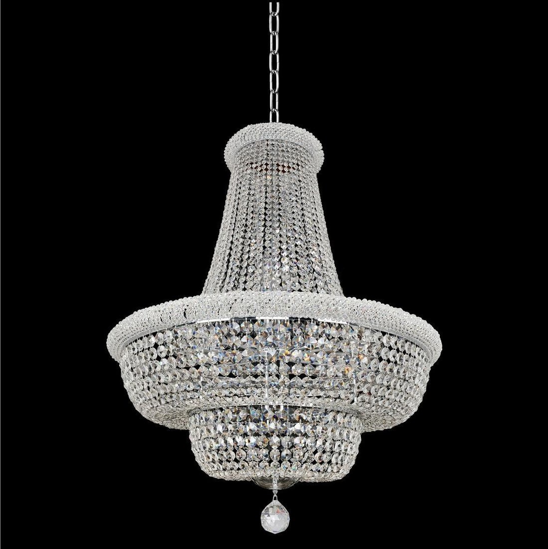 Kalco Napoli Chrome Crystal Pendant Dimmable 21 Bulb Art Deco: Kalco Napoli Chrome Crystal Pendant Dimmable 21 Bulb Art Deco Illuminate your space with the exquisite Chrome Crystal Pendant, a stunning piece that embodies Art Deco glamour. Crafted with precision, 