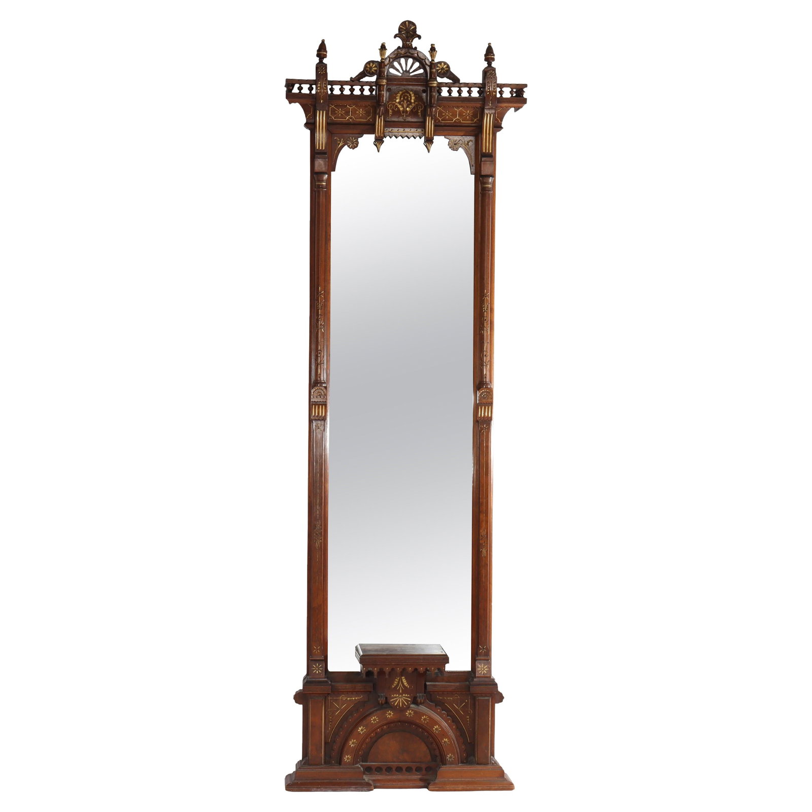 Victorian Eastlake Walnut and Burl Hall Mirror with Gilt Accents circa 1870 (1 of 18)