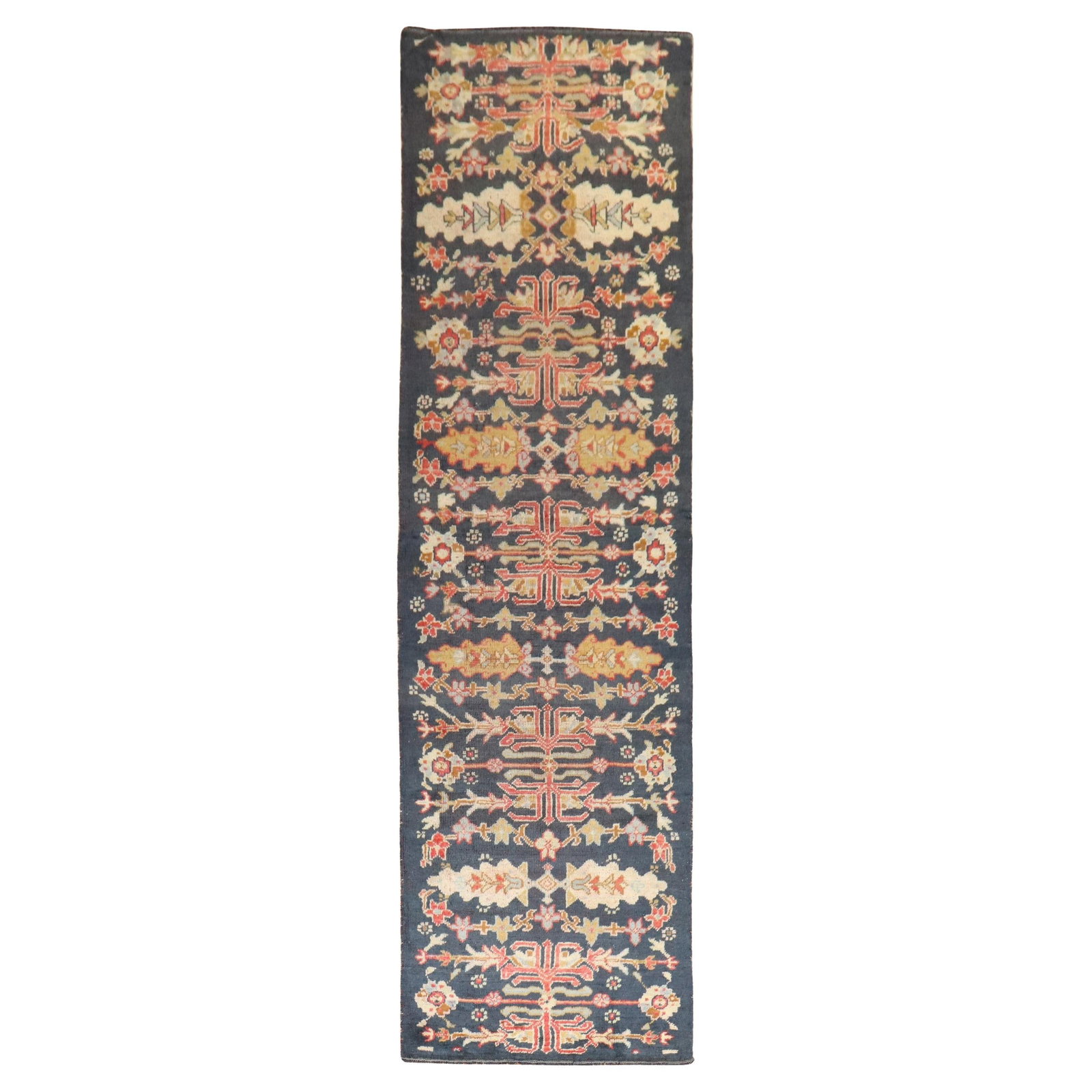 Early 20th Century Turkish Oushak Runner 3' x 10'10" Hand-Woven Wool: Early 20th Century Turkish Oushak Runner 3' x 10'10" Hand-Woven Wool Discover this exquisite early 20th-century Turkish Oushak runner, showcasing a captivating blue hue. Hand-woven from high-quality w