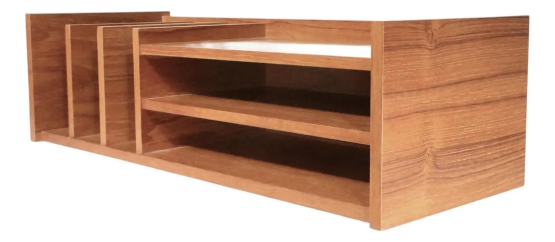 Danish Mid Century Teak Veneer Desk Storage Organizer with Shelves and Bins (1 of 9)