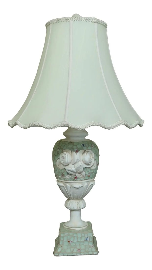 Elegant 30 Year Old Mosaic Urn Table Lamp with White Shade (1 of 8)