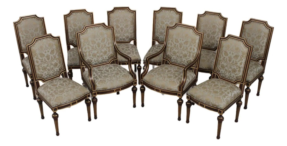 10 EJ Victor Louis XVI silk wood dining chairs Set of 10 (1 of 10)