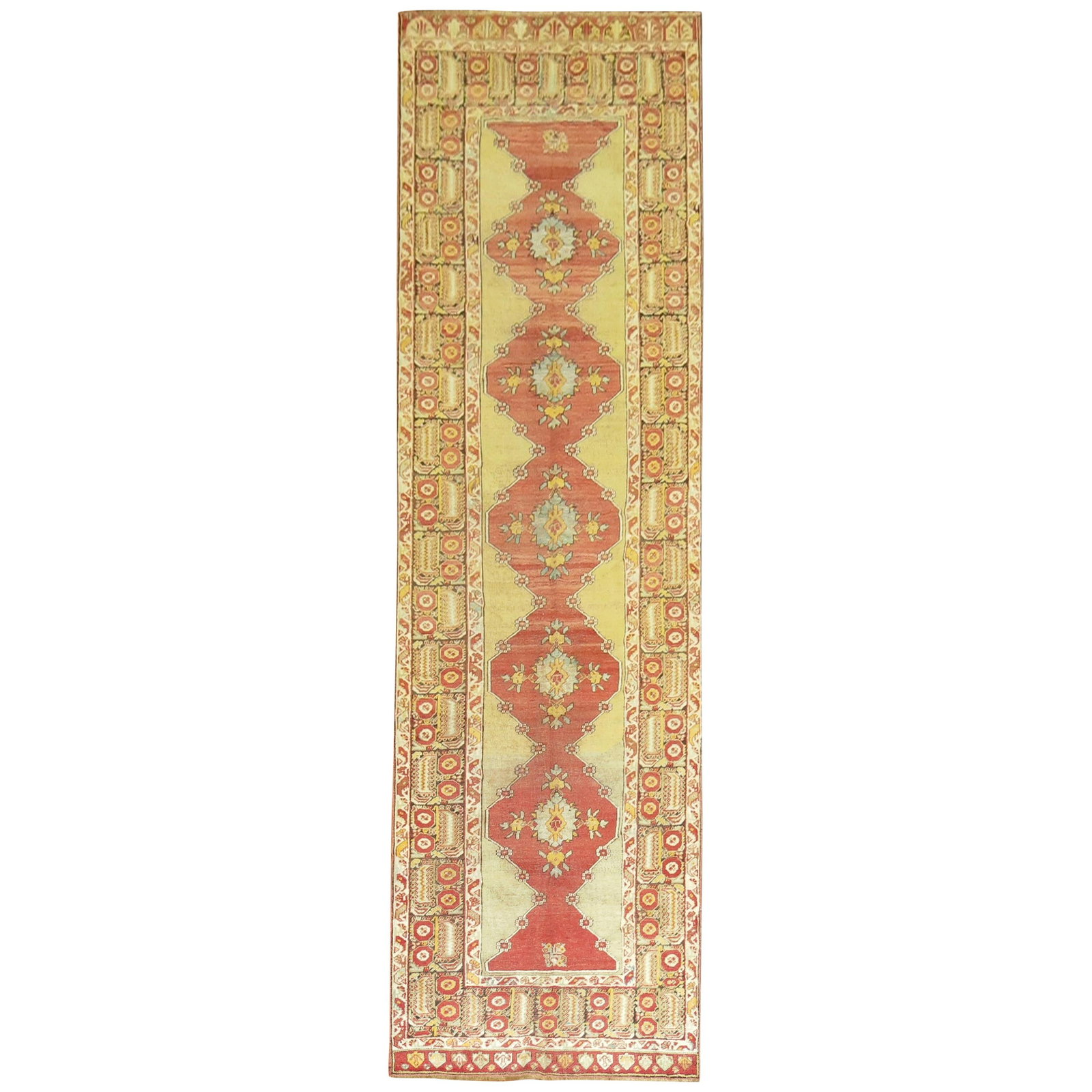 Zabihi Collection Early 20th Century Hand-Woven Turkish Runner 40 x 152 in Wool: Zabihi Collection Early 20th Century Hand-Woven Turkish Runner 40 x 152 in Wool Discover the exquisite charm of this early 20th Century Turkish Melas Runner, a stunning addition to any home. This soft