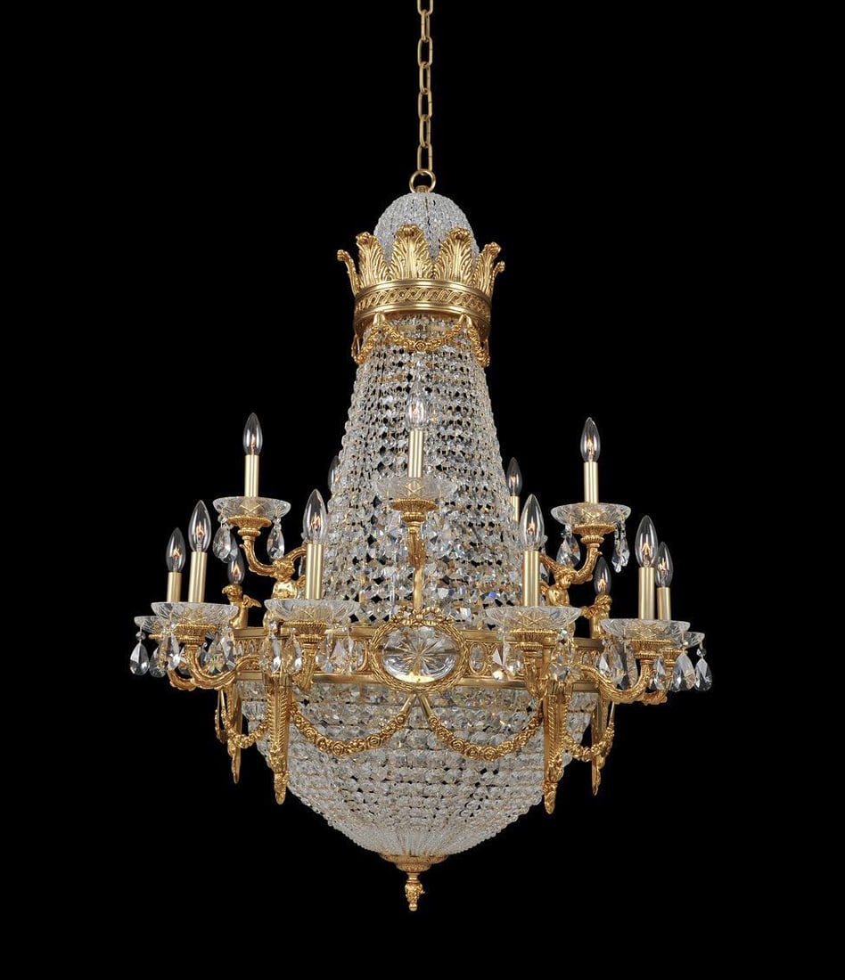 Kalco Majestic French Crystal Chandelier 15-Light Brass 2-Tier: Kalco Majestic French Crystal Chandelier 15-Light Brass 2-Tier Illuminate your space with this stunning Majestic French Crystal Chandelier, designed in an exquisite antique or vintage style. This eleg