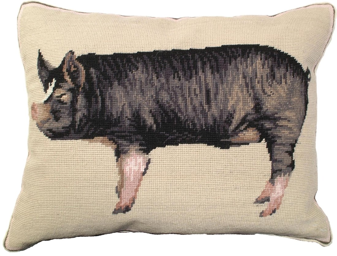Rustic Berkshire Pig Needlepoint Pillow Country Farmhouse Decor (1 of 1)