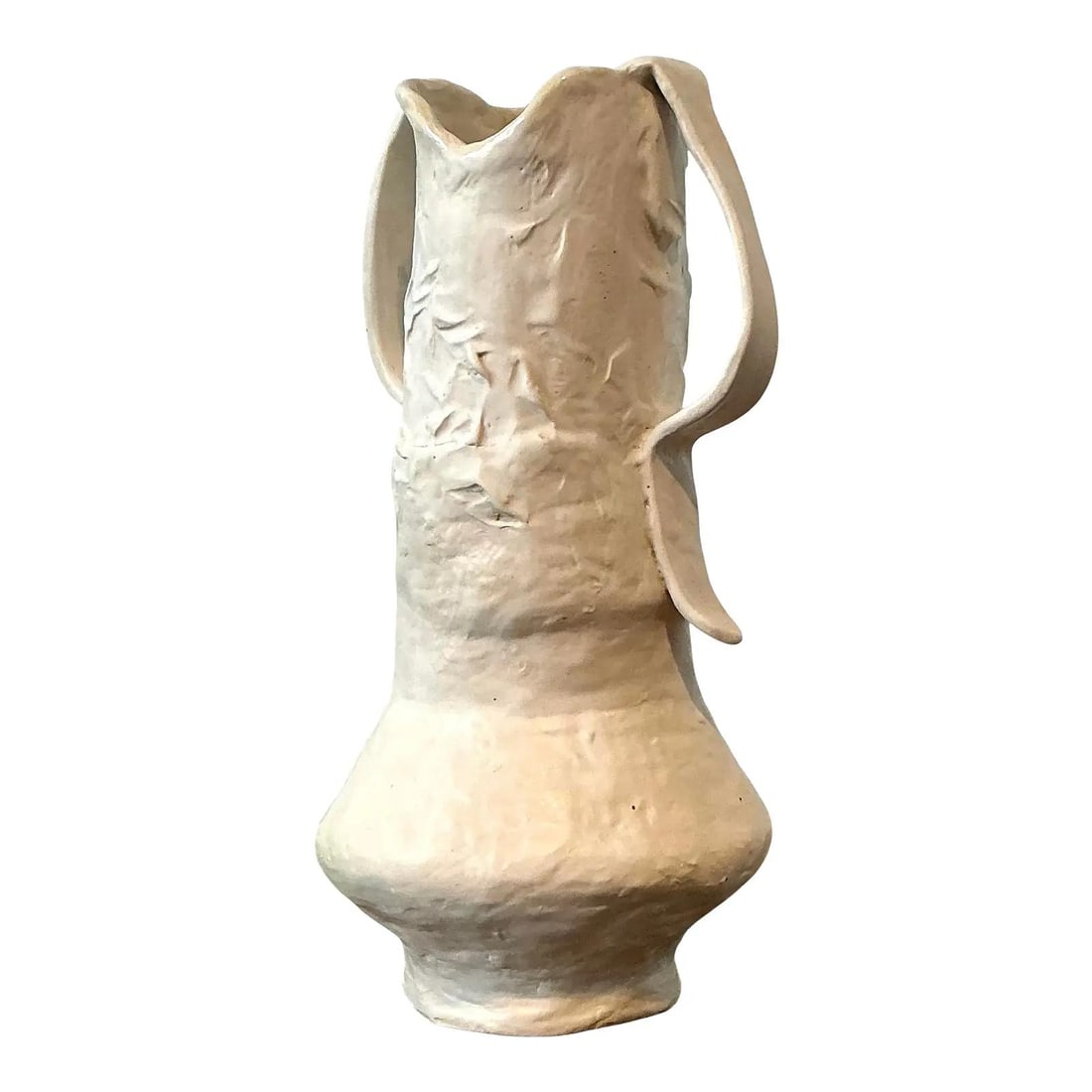 Textured White Studio Ceramic Vase with Ribbon Handles (1 of 10)