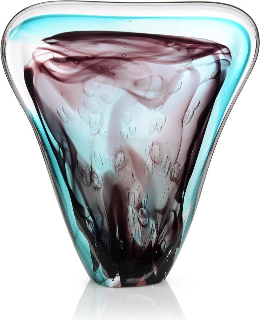 John-Richard Hand-Blown Glass Sculpture Eggplant Purple Turquoise 17.25H (1 of 1)