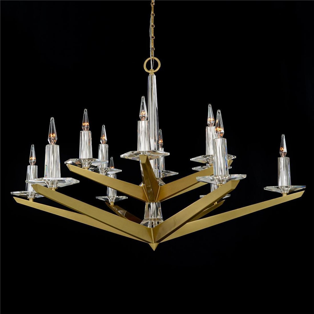 John-Richard Adjustable Antares 12-Light Art Deco Chandelier in Natural Brass (1 of 2)