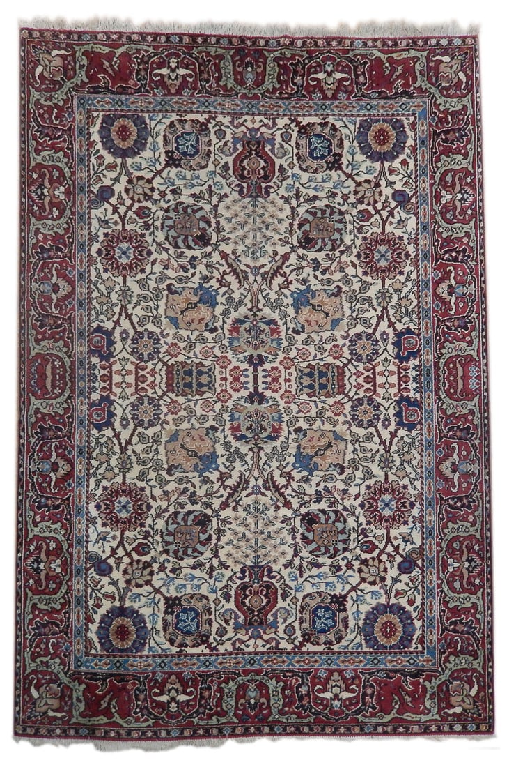 Persian Tabriz Handmade Wool Rug 6.10 x 9.10 Iran 1980s Floral Design: Persian Tabriz Handmade Wool Rug 6.10 x 9.10 Iran 1980s Floral Design Free continental US Shipping This Persian Tabriz rug from Iran, crafted in the 1980s, is handwoven from high-quality natural wool.