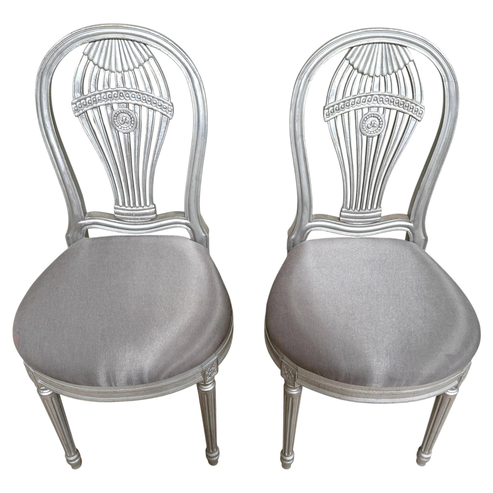Set of 2 Maison Jansen Style Silver Leaf Montgolfier Side Chairs (1 of 9)