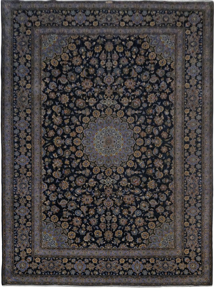 Hand-Knotted Persian Kashan Area Rug 10' x 13.5' Navy Blue (1 of 6)