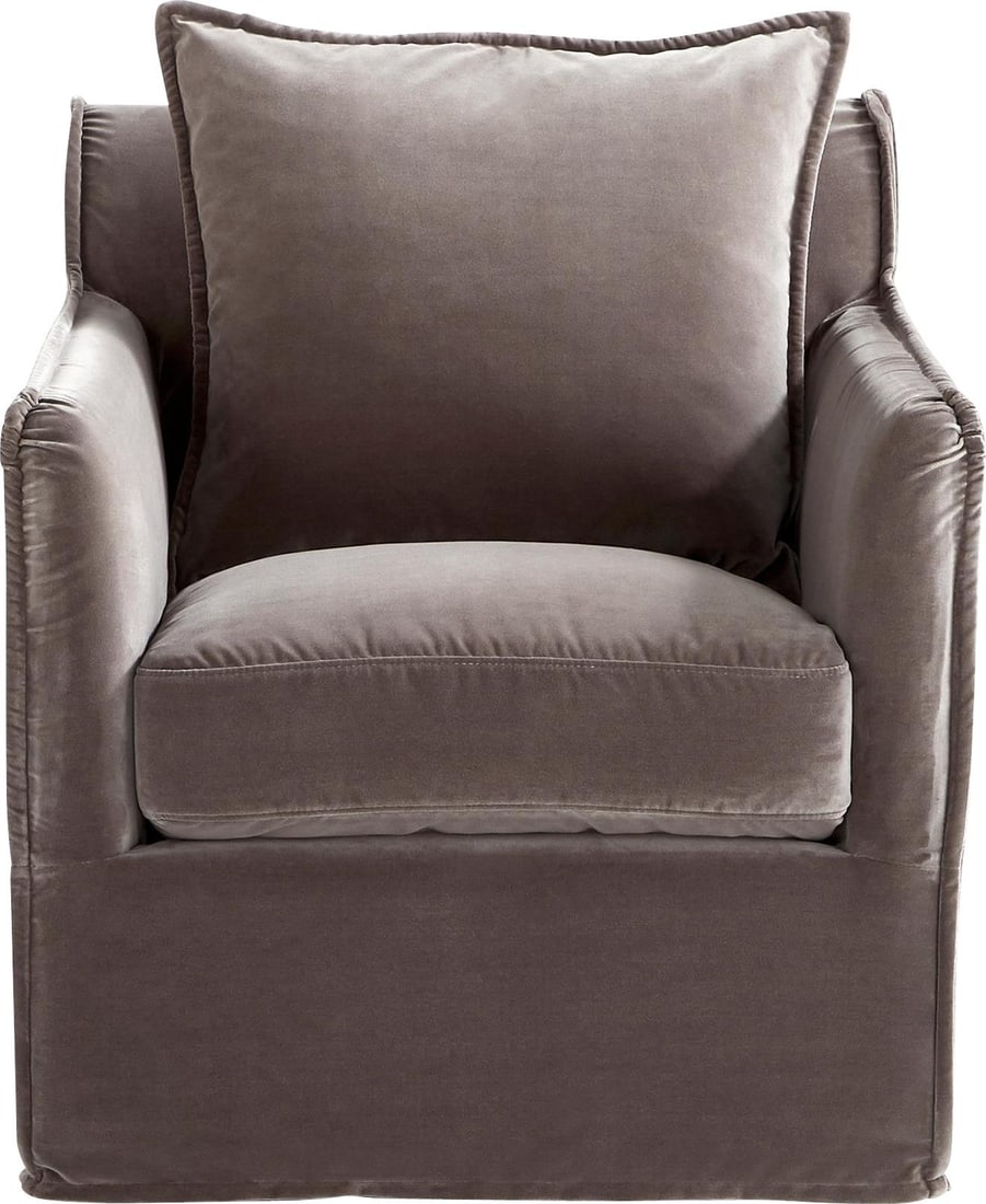 Cyan Sovente Gray Swivel Chair Down Foam Wood Blend: Cyan Sovente Gray Swivel Chair Down Foam Wood Blend Enhance your living space with this stylish Gray Swivel Chair from the Sovente collection. The chair features a blend of down foam and polyester lin