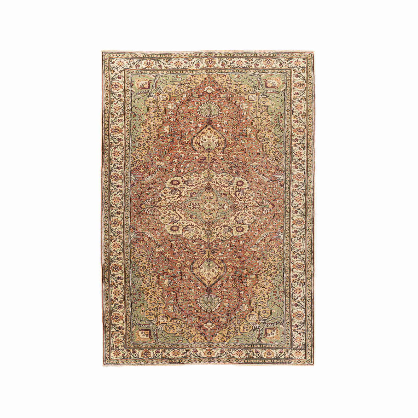 Handmade Kayseri Carpet Wool on Cotton 79.5 x 116.1 Inches: Handmade Kayseri Carpet Wool on Cotton 79.5 x 116.1 Inches Discover the beauty of this authentic handmade Kayseri carpet, expertly crafted from wool on cotton. This stunning piece showcases the tradit