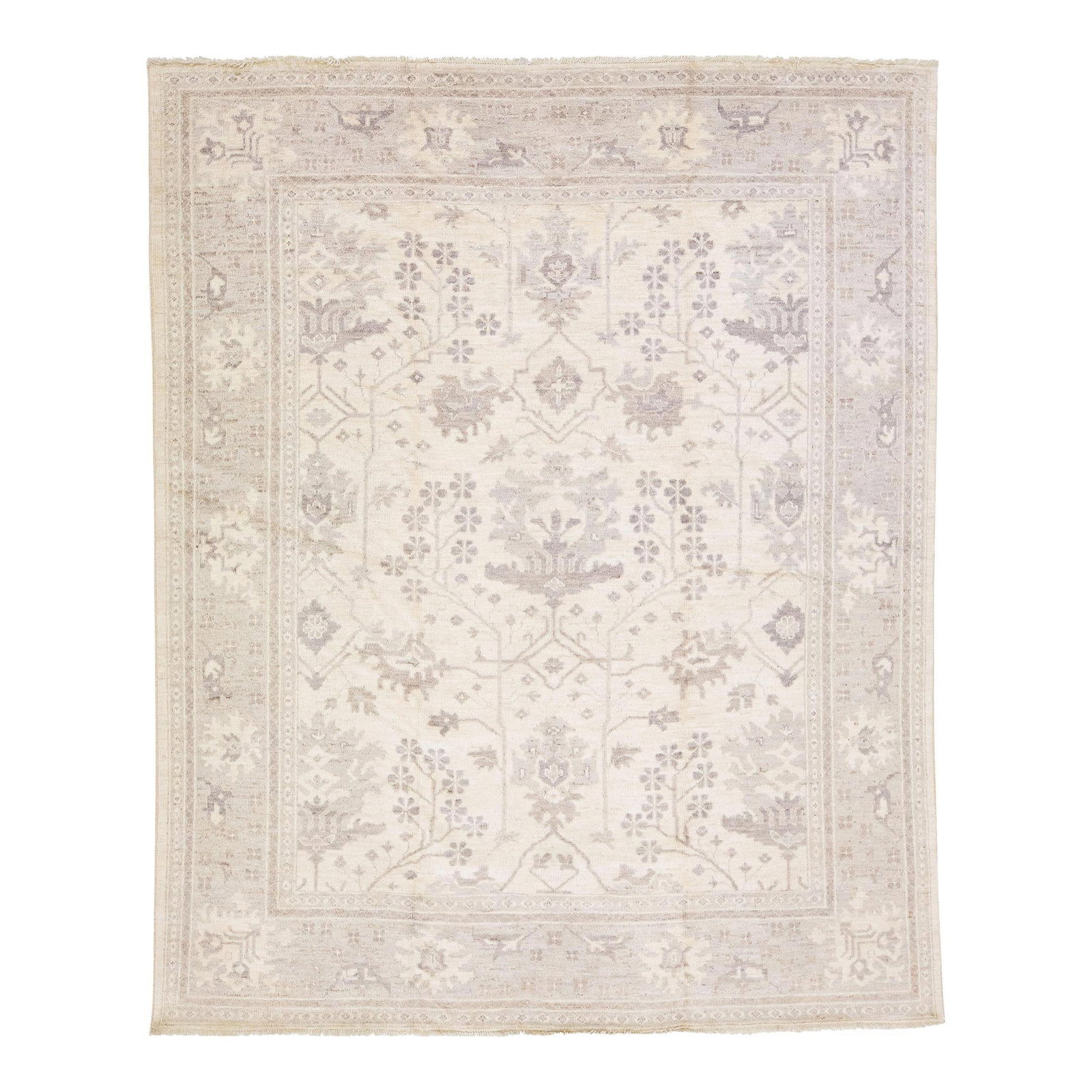 Handmade Turkish Oushak Floral Wool Rug Beige Gray 7'10 x 9'8 (1 of 7)