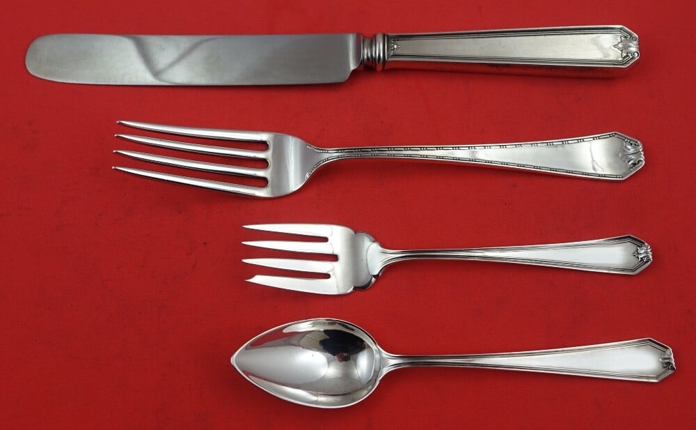 Whiting Lady Baltimore Sterling Silver 4-Piece Dinner Set: Whiting Lady Baltimore Sterling Silver 4-Piece Dinner Set Enhance your dining experience with this exquisite 4-piece dinner place setting in the Lady Baltimore pattern by Whiting Manufacturing Co. Cra