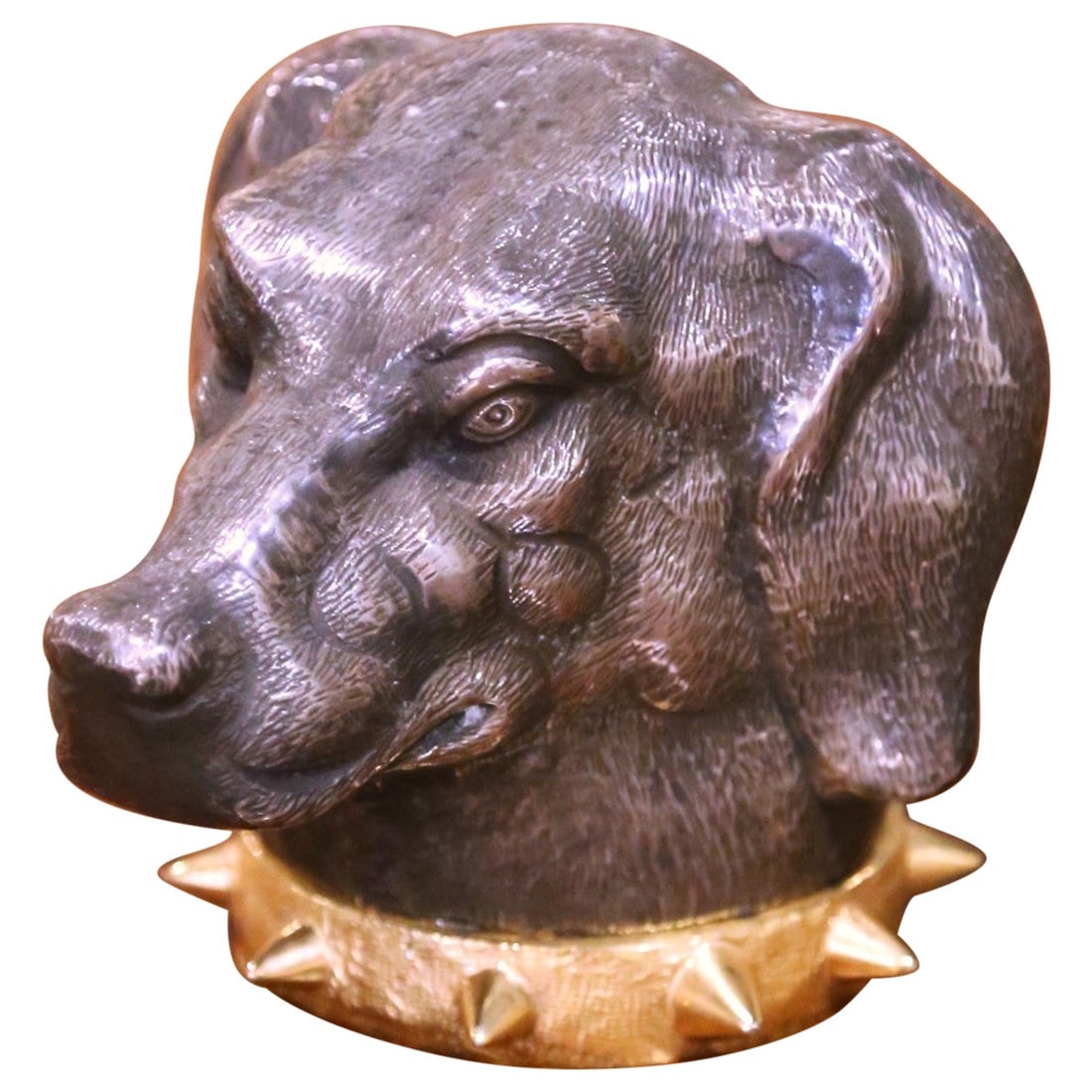 French Bronze Dog Head Catchall Attributed to Maison Charles Style Circa 1960: French Bronze Dog Head Catchall Attributed to Maison Charles Style Circa 1960 This mid-century French vide-poche, crafted circa 1960 in the manner of Maison Charles, features a finely modeled Labrador