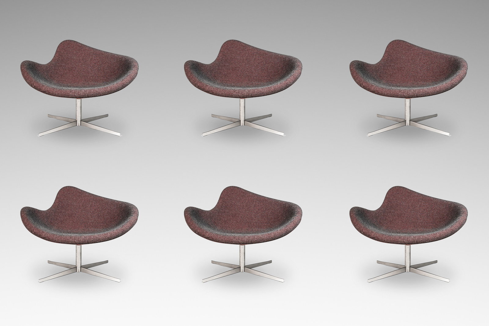 Set of 6 Postmodern K2 Magenta Swivel Chairs by Busk & Hertzog for Hightower USA: Set of 6 Postmodern K2 Magenta Swivel Chairs by Busk & Hertzog for Hightower USA Introducing a striking set of six "K2" chairs designed by the renowned Danish duo Flemming Busk and Stephan Hertzog for