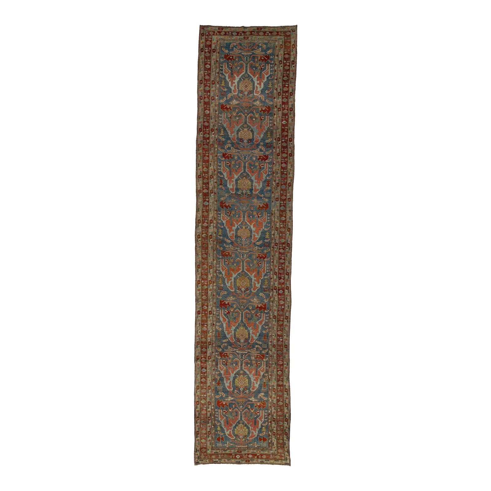 Antique Persian Bidjar Wool Runner Blue Floral Design 3'9 X 16'6: Antique Persian Bidjar Wool Runner Blue Floral Design 3'9 X 16'6 Discover the elegance of this Antique Bidjar Handmade Long Wool Runner, showcasing exquisite craftsmanship with its hand-knotted wool i