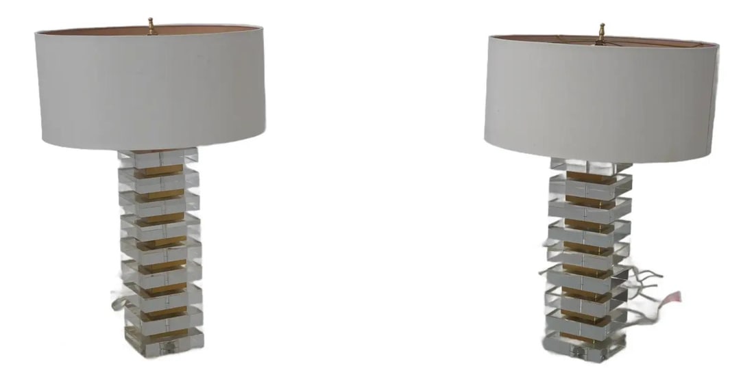 Pair of Heavy Glass and Brass Modern Table Lamps Circa 1990s (1 of 10)