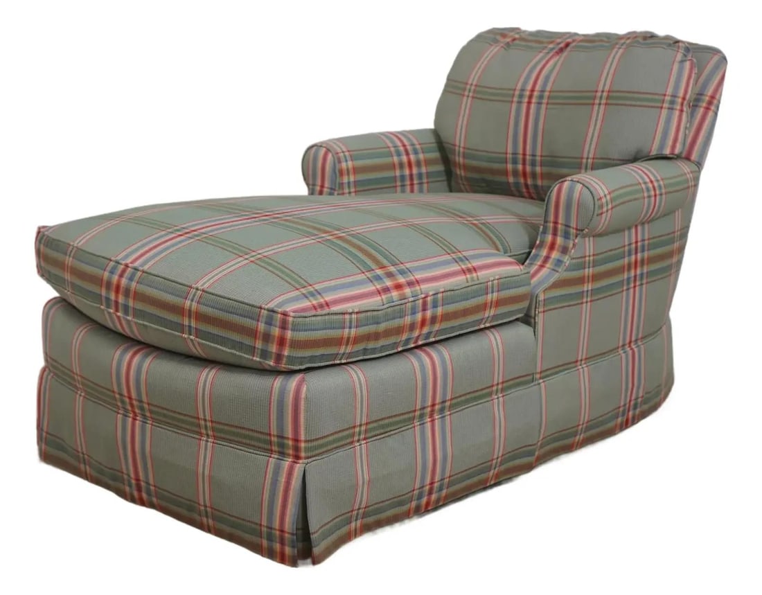 Jessica Charles Green Plaid Upholstered Chaise Lounge (1 of 10)